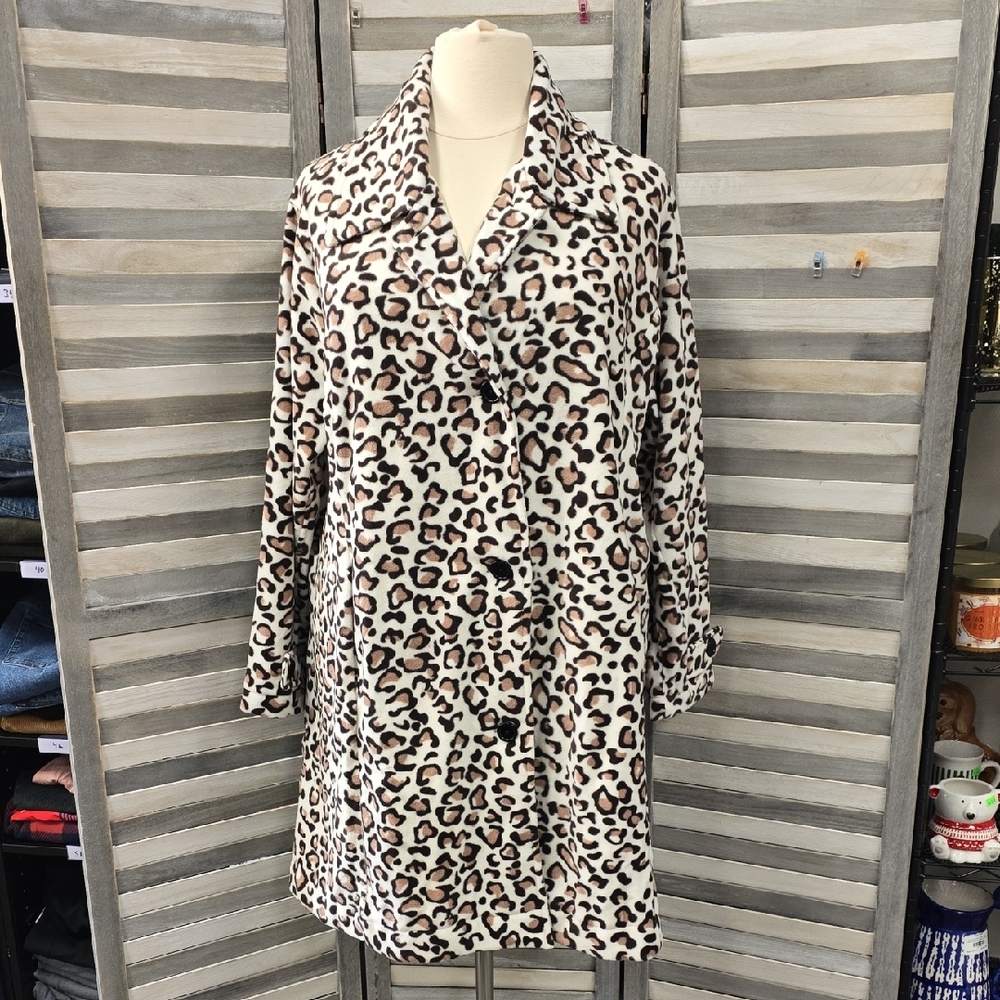 Cozy Fleece Leopard Print Button-Up Lightweight Coat | Z Studio | 4X